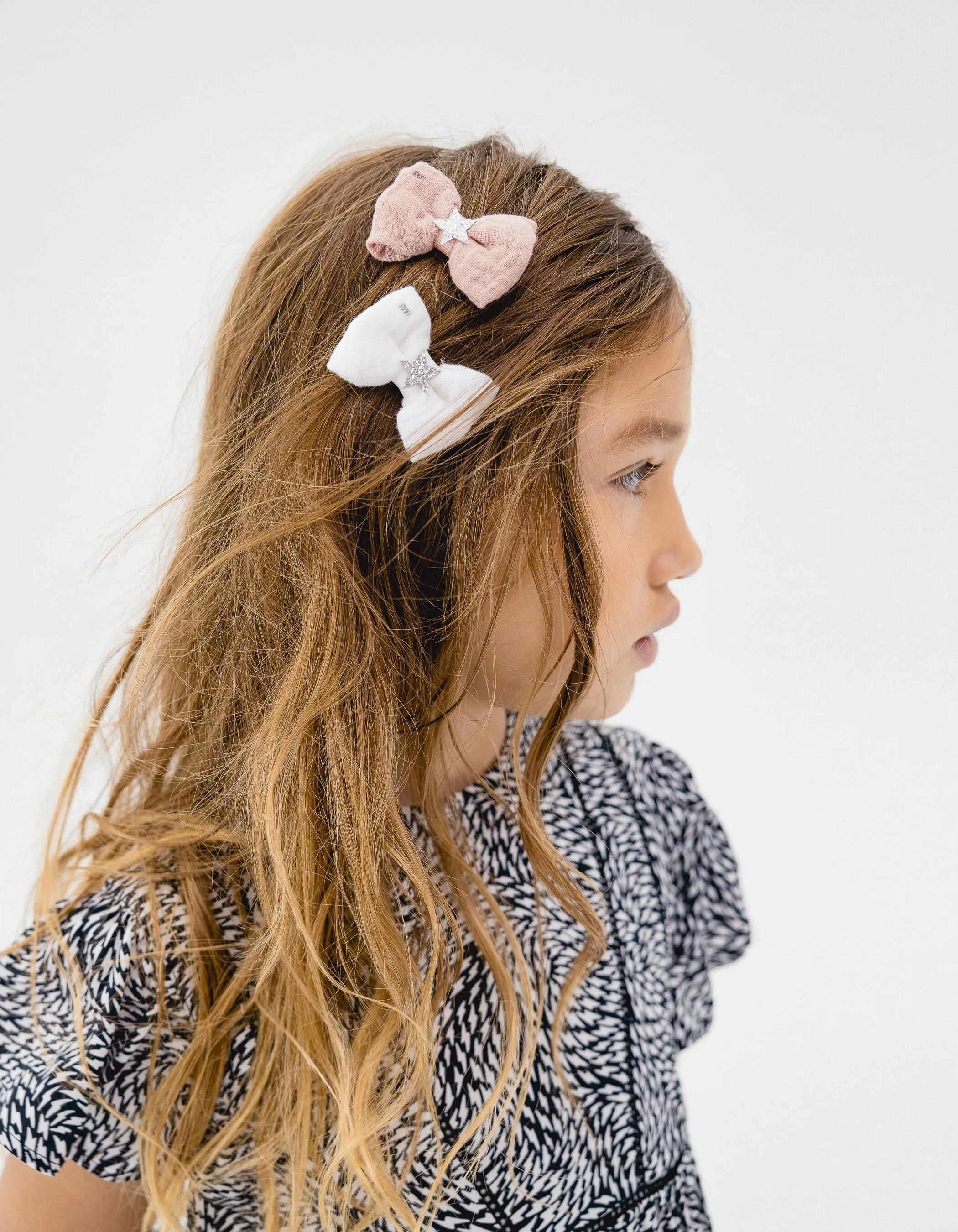 Barrettes-noeuds rose et blanche fille