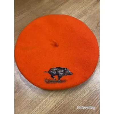 BERET BASQUE ORANGE MOTIF SANGLIER COURANT