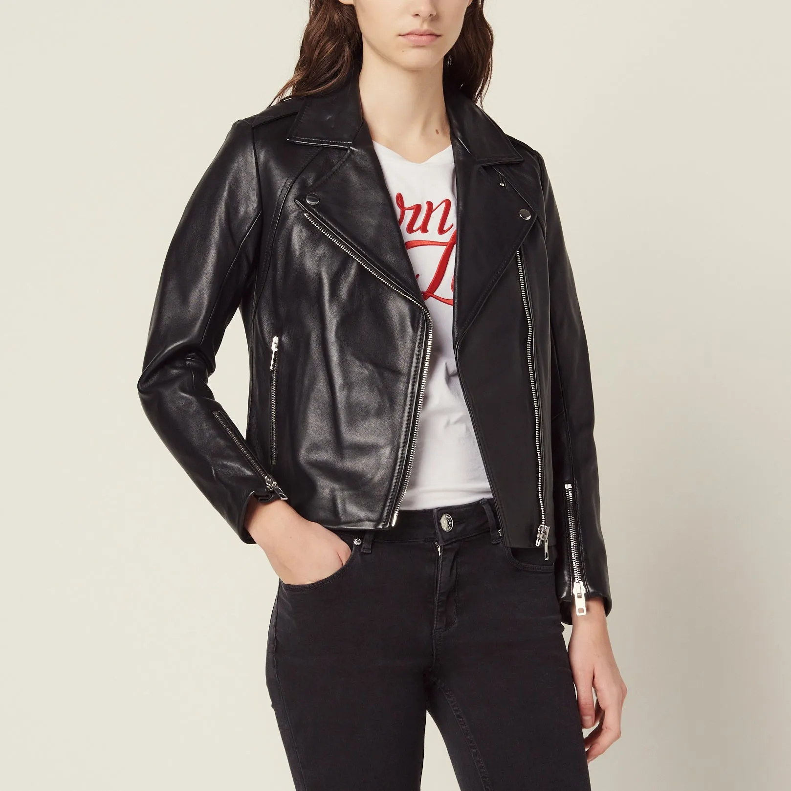 Blouson biker en cuir