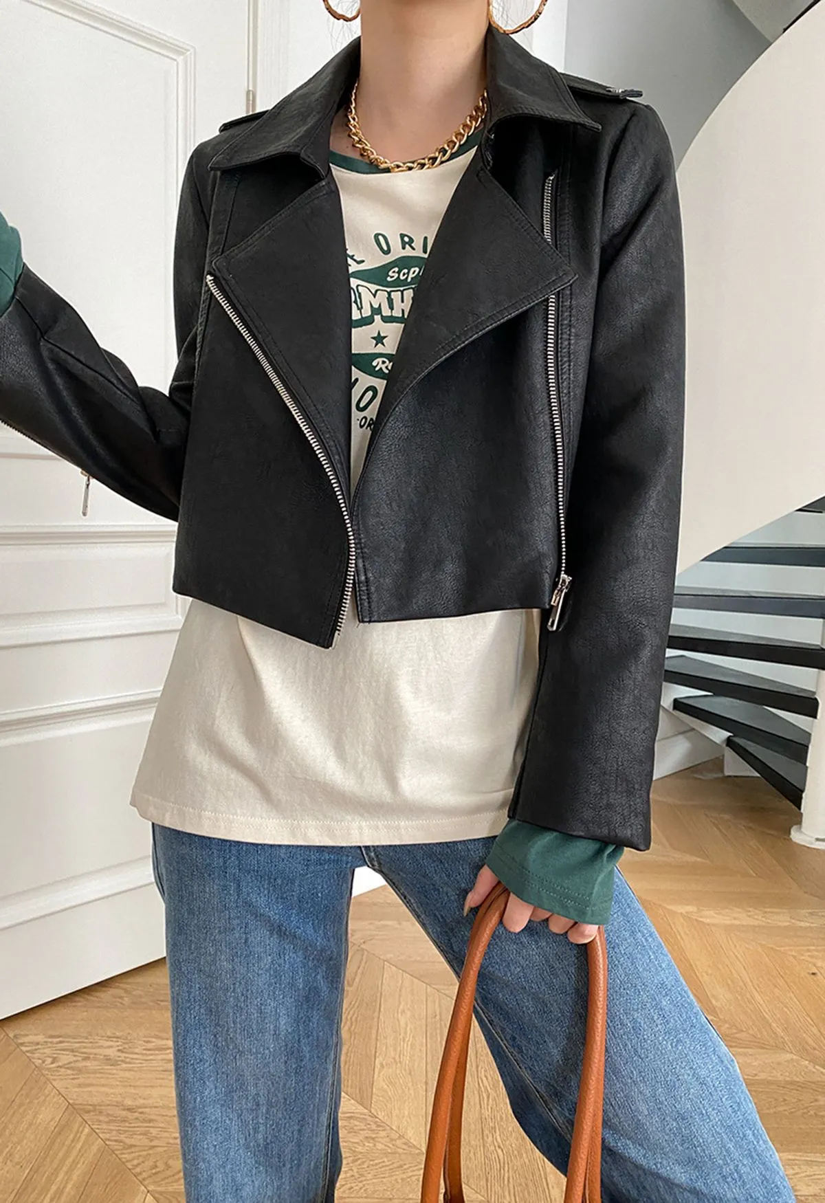 Blouson de moto Edgy en similicuir noir