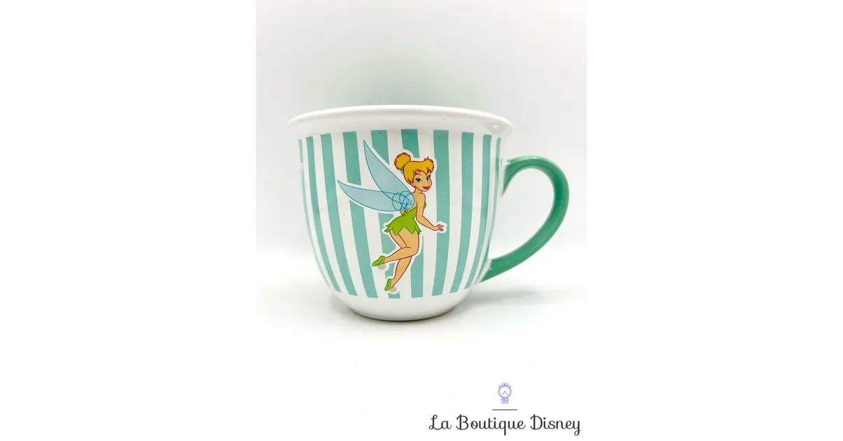 Bol Fée Clochette rayures Disney Store 2014 mug Peter Pan vert blanc