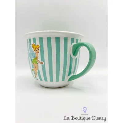 Bol Fée Clochette rayures Disney Store 2014 mug Peter Pan vert blanc