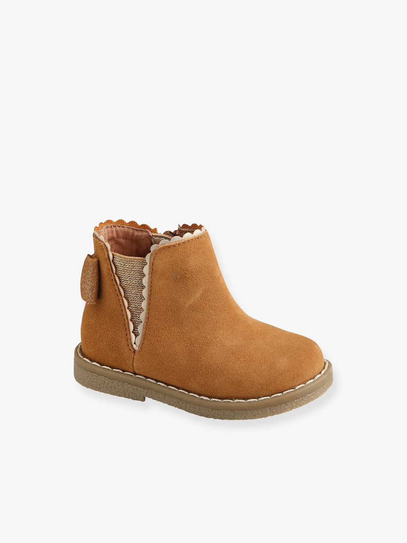 Boots cuir bébé fille élastiqués camel - Vertbaudet