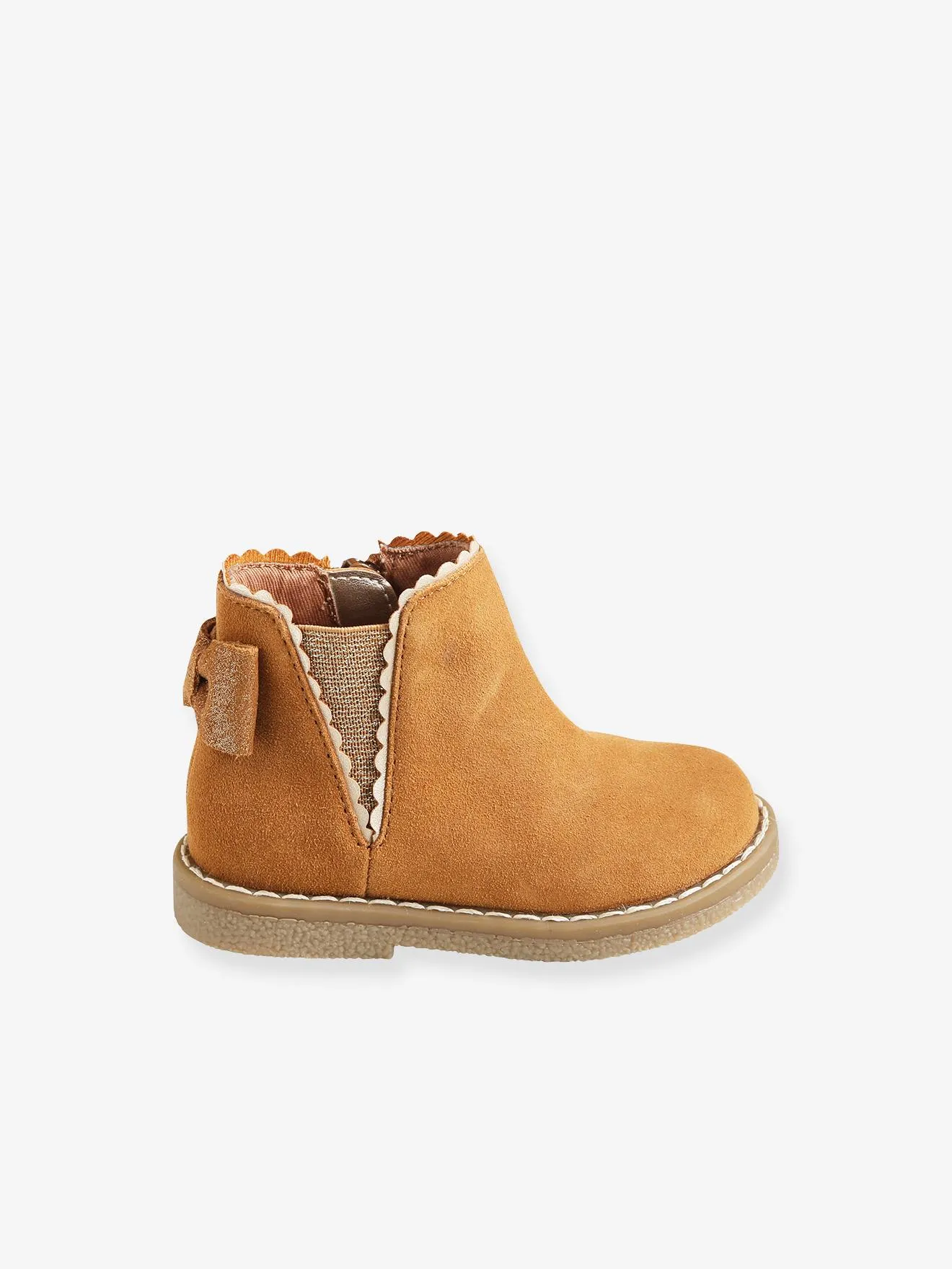 Boots cuir bébé fille élastiqués camel - Vertbaudet