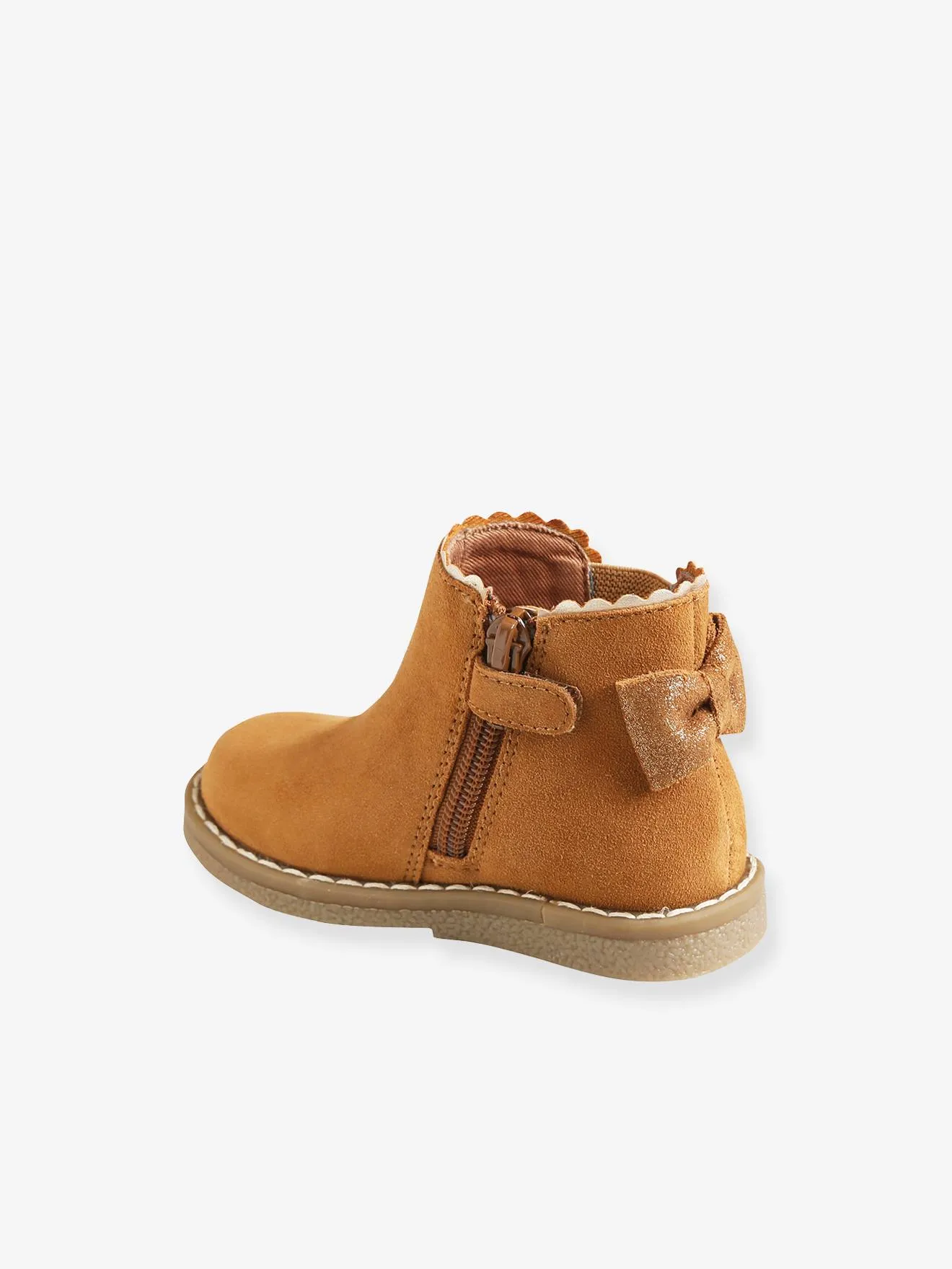 Boots cuir bébé fille élastiqués camel - Vertbaudet