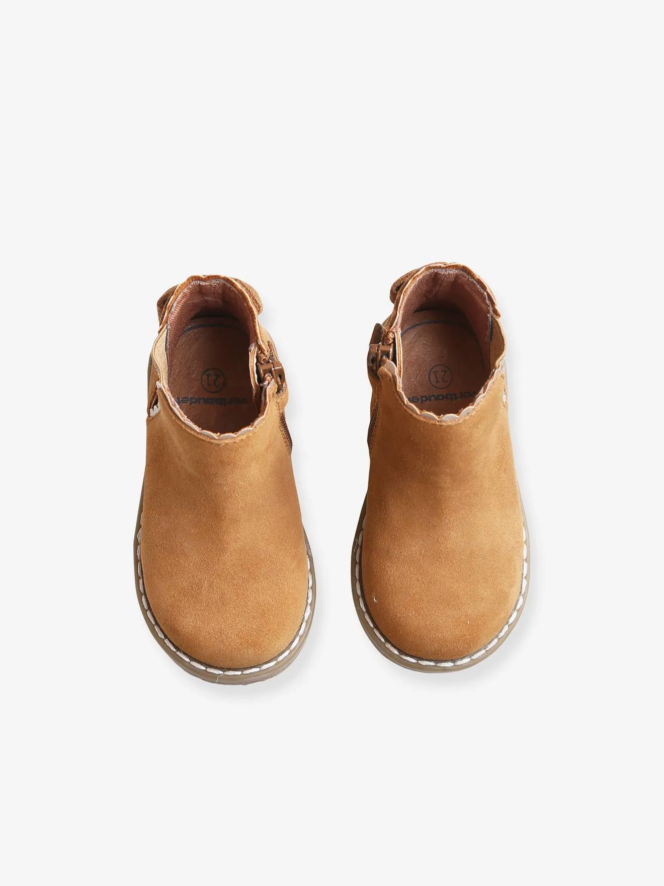 Boots cuir bébé fille élastiqués camel - Vertbaudet