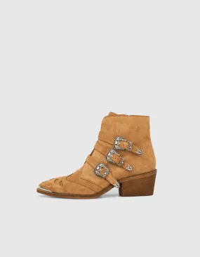 Boots en cuir suédé camel 3 boucles western femme