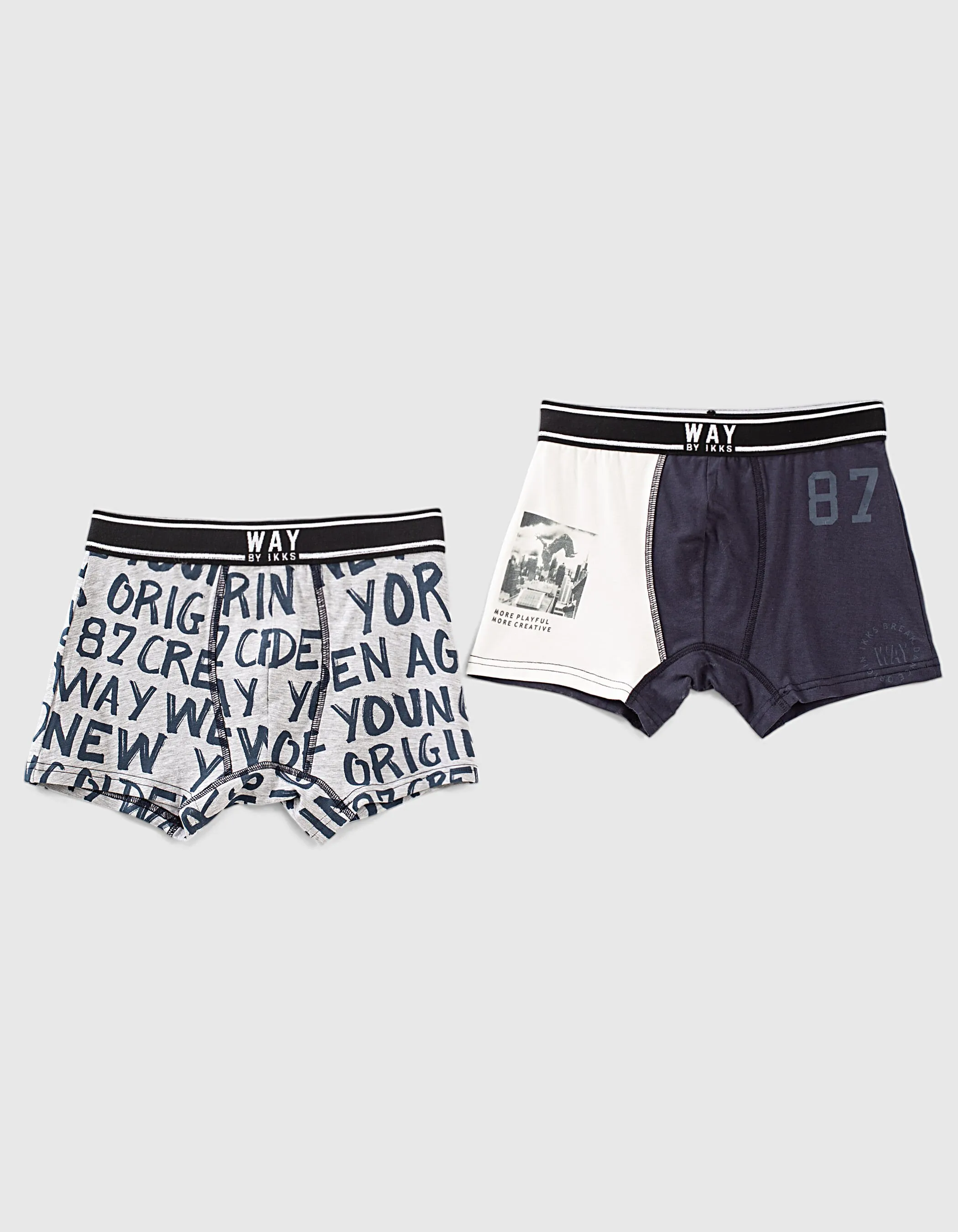 Boxers navy imprimé typo et gris garçon 