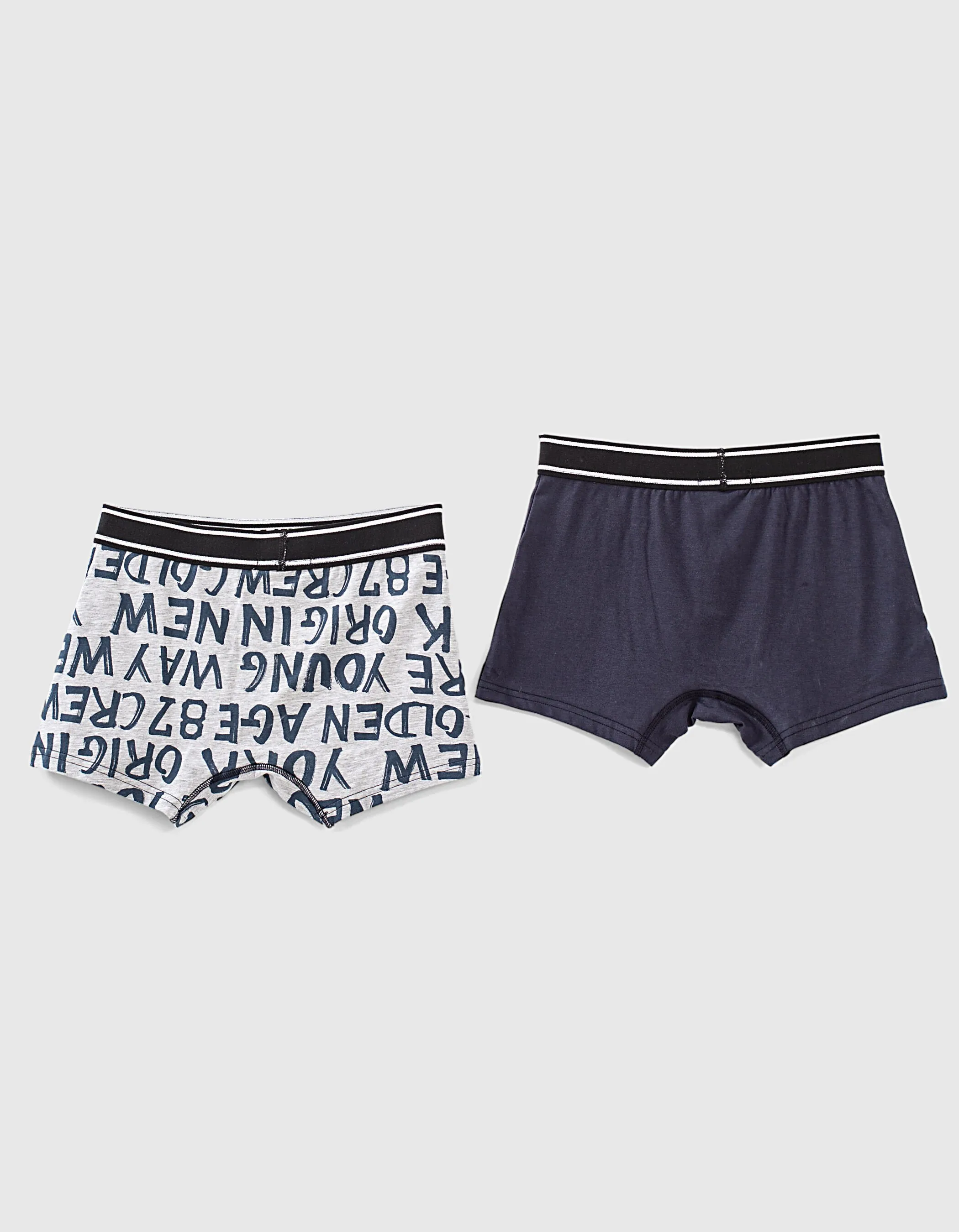 Boxers navy imprimé typo et gris garçon 