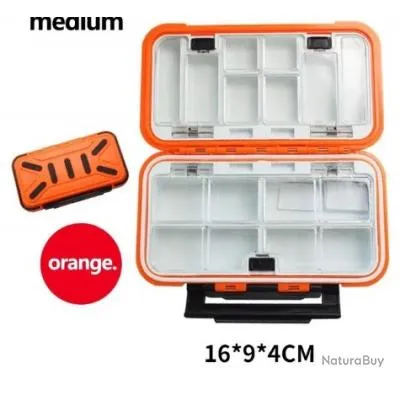 Boîte Rangement Appâts Pêche 16/9/4 cm Orange Double Séparation Anti-Corrosion Antichocs Pratique