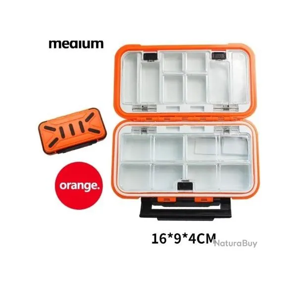 Boîte Rangement Appâts Pêche 16/9/4 cm Orange Double Séparation Anti-Corrosion Antichocs Pratique