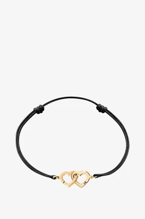 Bracelet sur cordon en or jaune Double Coeurs R9