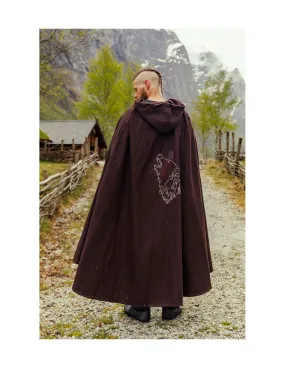 Cape Alpha Viking avec broderie loup, marron ⚔️ Boutique Épées