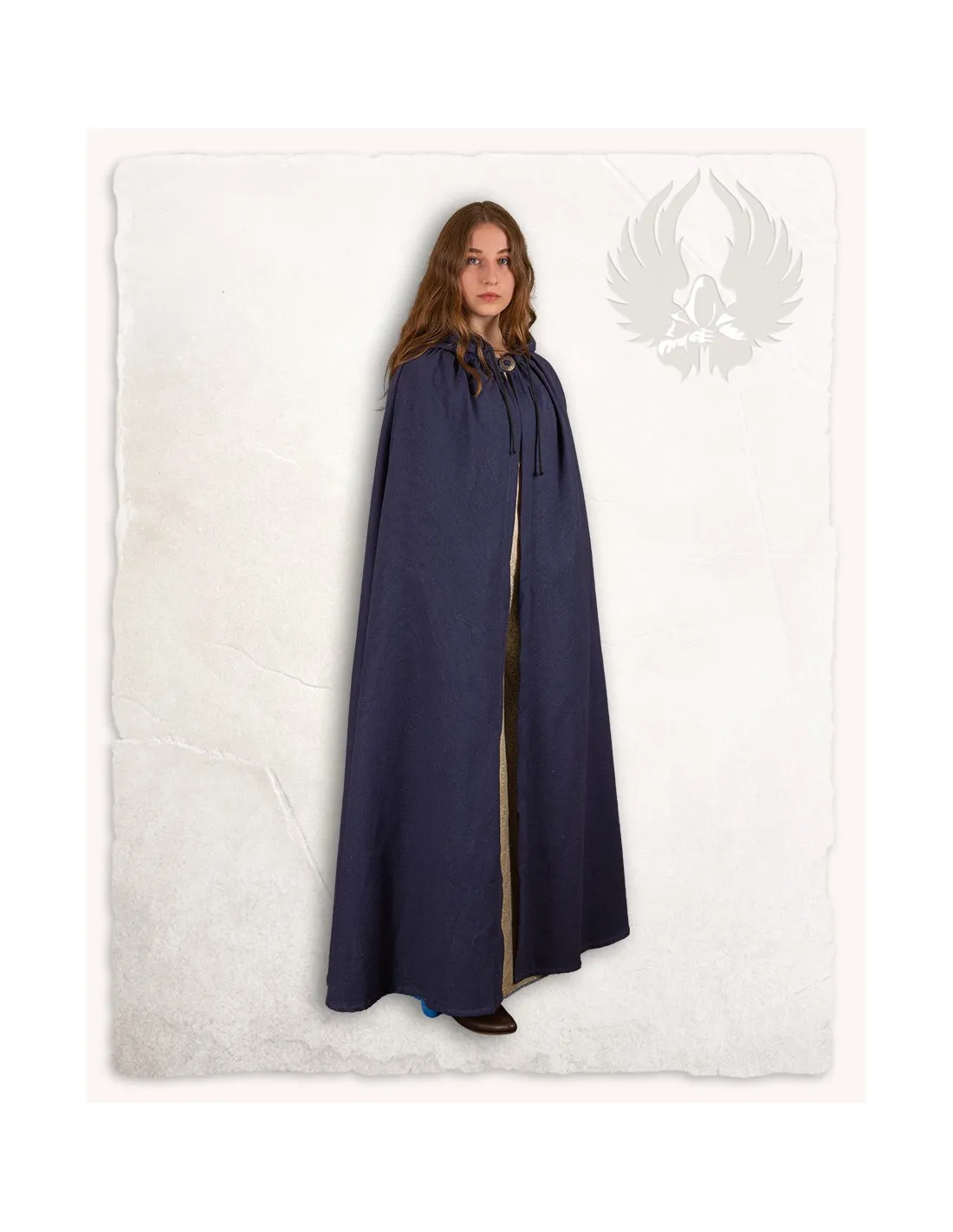 Cape médiévale Aaron toile de coton bleu (140 cm.) ⚔️ Boutique Épées