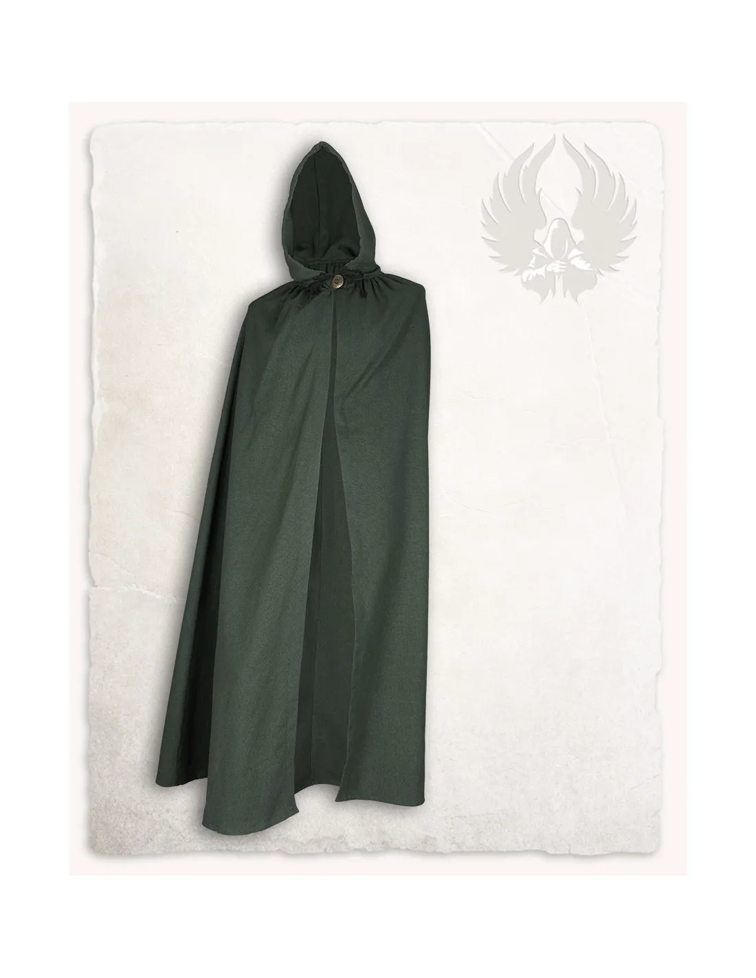 Cape médiévale Aaron toile de coton vert (140 cm.) ⚔️ Boutique Épées