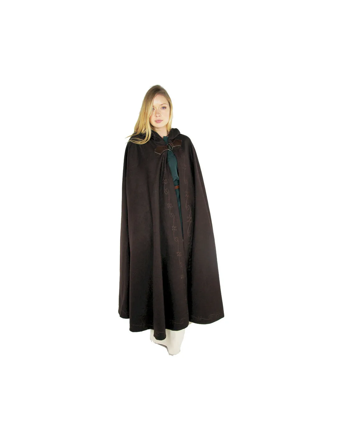 Cape médiévale avec broderie et broche Gesa, couleur marron ⚔️ Boutique Épées