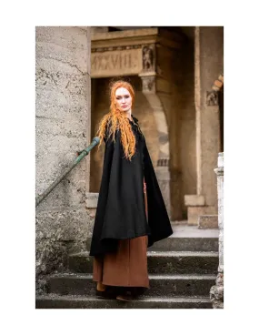 Cape médiévale courte pour dame, modèle Marie, couleur noire ⚔️ Boutique Épées