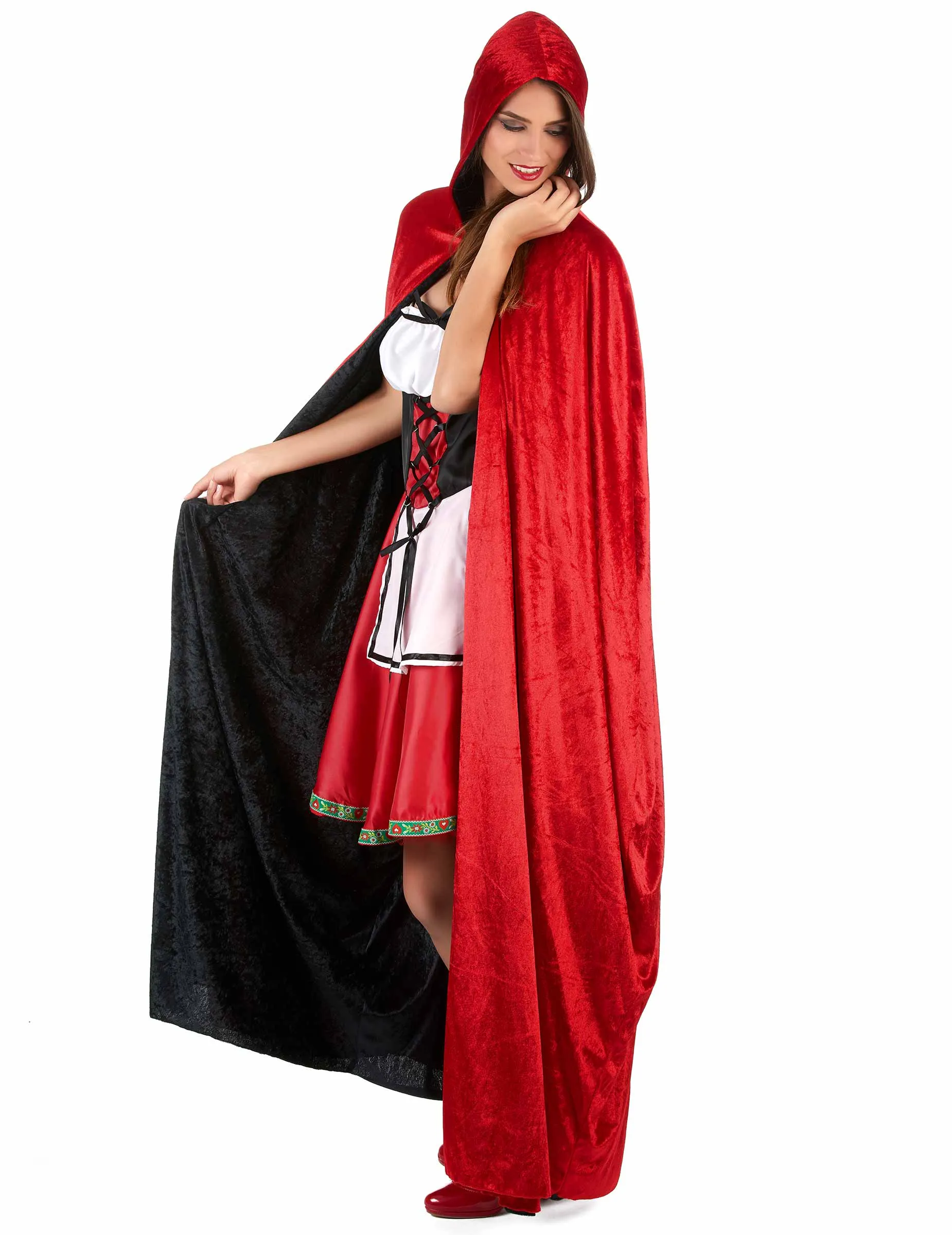 Cape vampire velours rouge et noire réversible luxe adulte