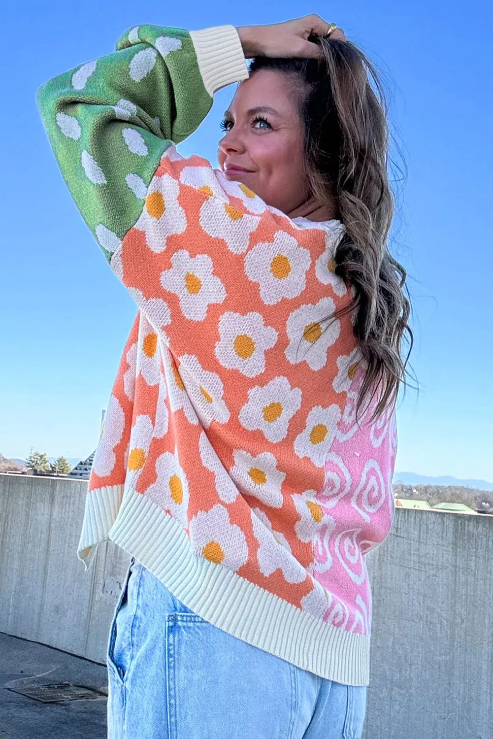 Cardigan ouvert sur le devant à imprimés variés de fleurs et de pois orange