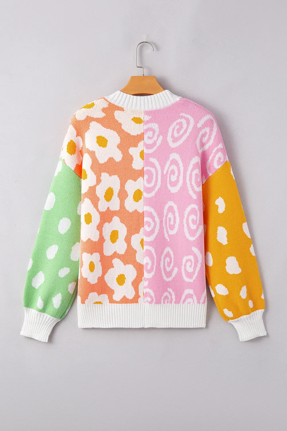 Cardigan ouvert sur le devant à imprimés variés de fleurs et de pois orange