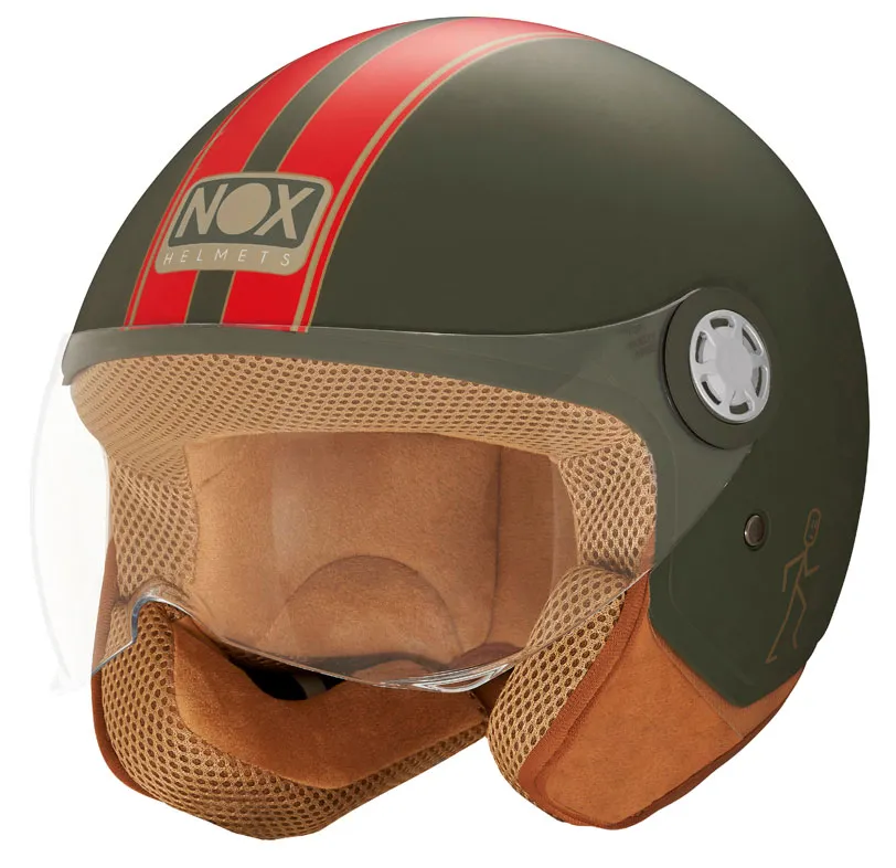 Casque Nox N210 Evo kaki mat rouge, casque jet scooter