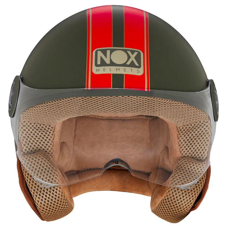 Casque Nox N210 Evo kaki mat rouge, casque jet scooter