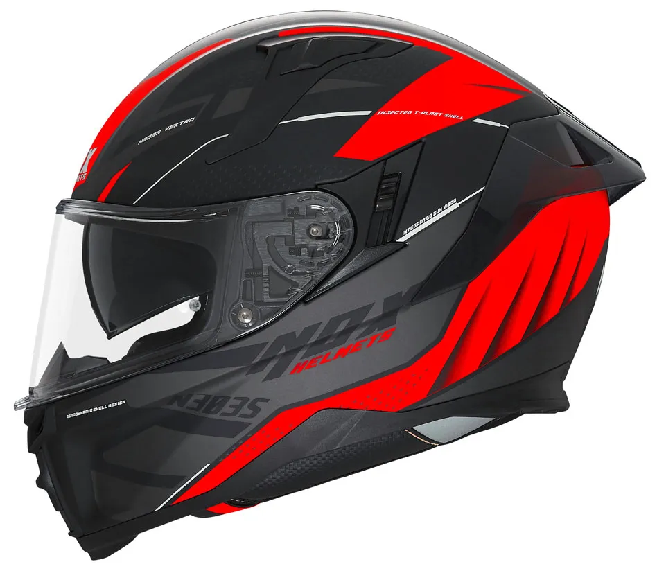 Casque Nox N303-S Vektra noir mat rouge, intégral ECE 22 06