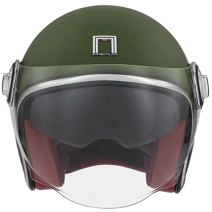 Casque Nox Premium Heritage kaki mat, casque jet vintage, scooter