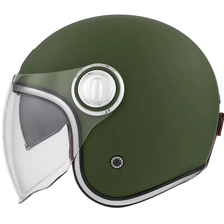 Casque Nox Premium Heritage kaki mat, casque jet vintage, scooter