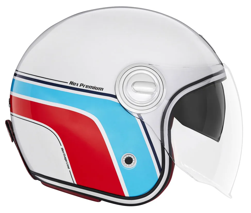 Casque Nox Premium Heritage Line blanc perle bleu rouge