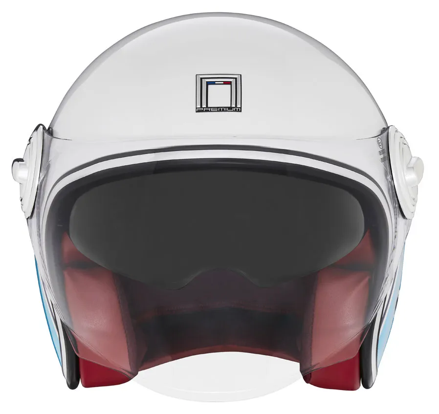 Casque Nox Premium Heritage Line blanc perle bleu rouge