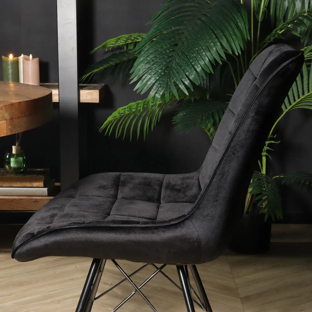 Chaise de salle à manger industrielle en velours noir Lux