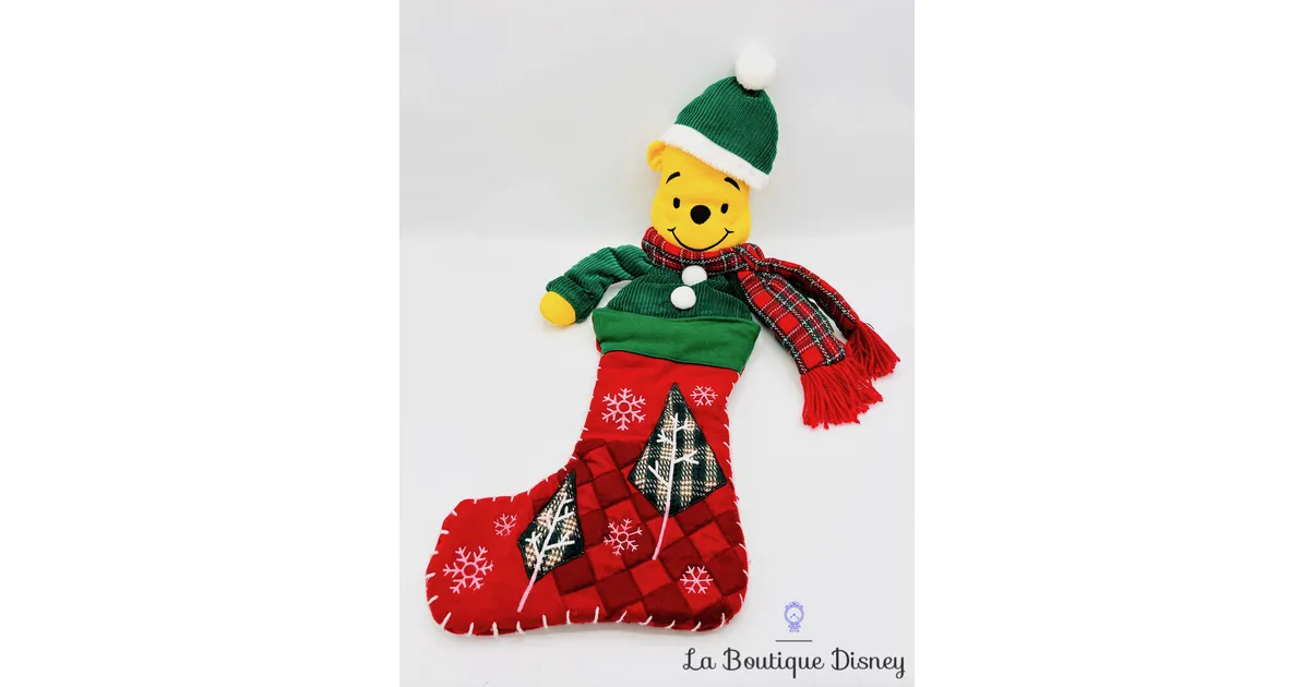 Chaussette de Noël Winnie l'ourson Disney décoration botte rouge verte 70 cm