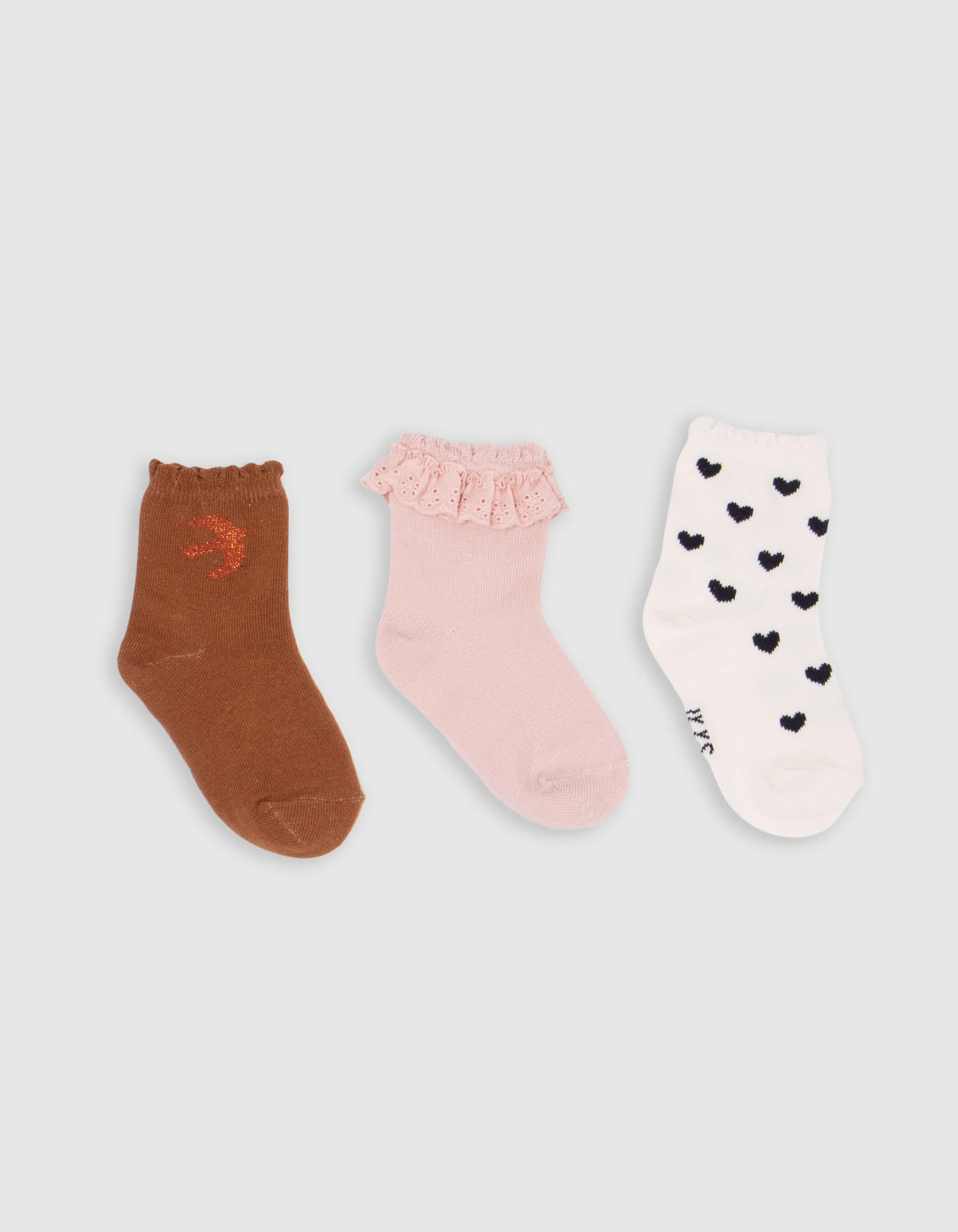 Chaussettes écrues, roses et camel bébé fille