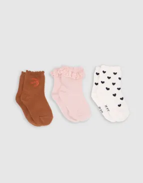 Chaussettes écrues, roses et camel bébé fille