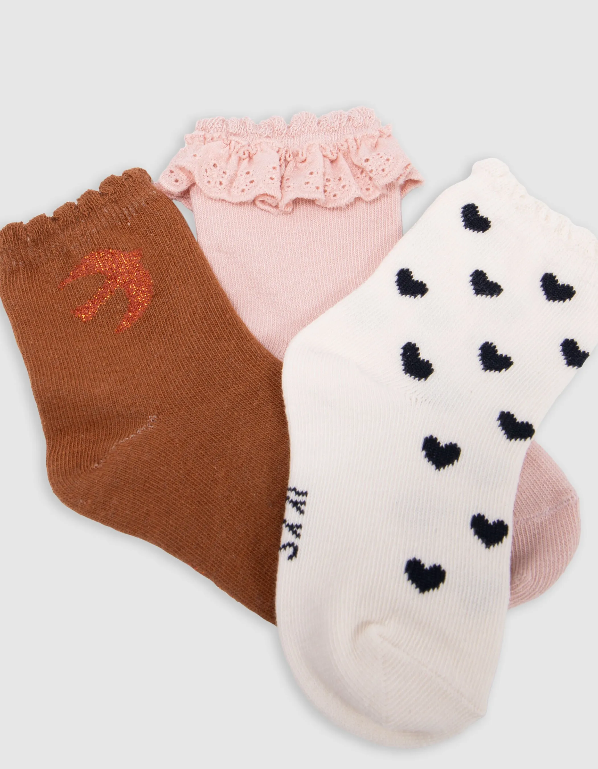 Chaussettes écrues, roses et camel bébé fille