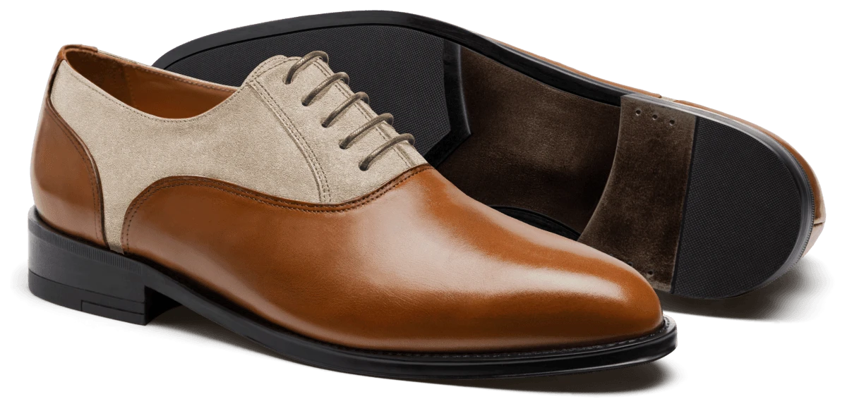 Chaussures Richelieu en cuir et daim marron et beige