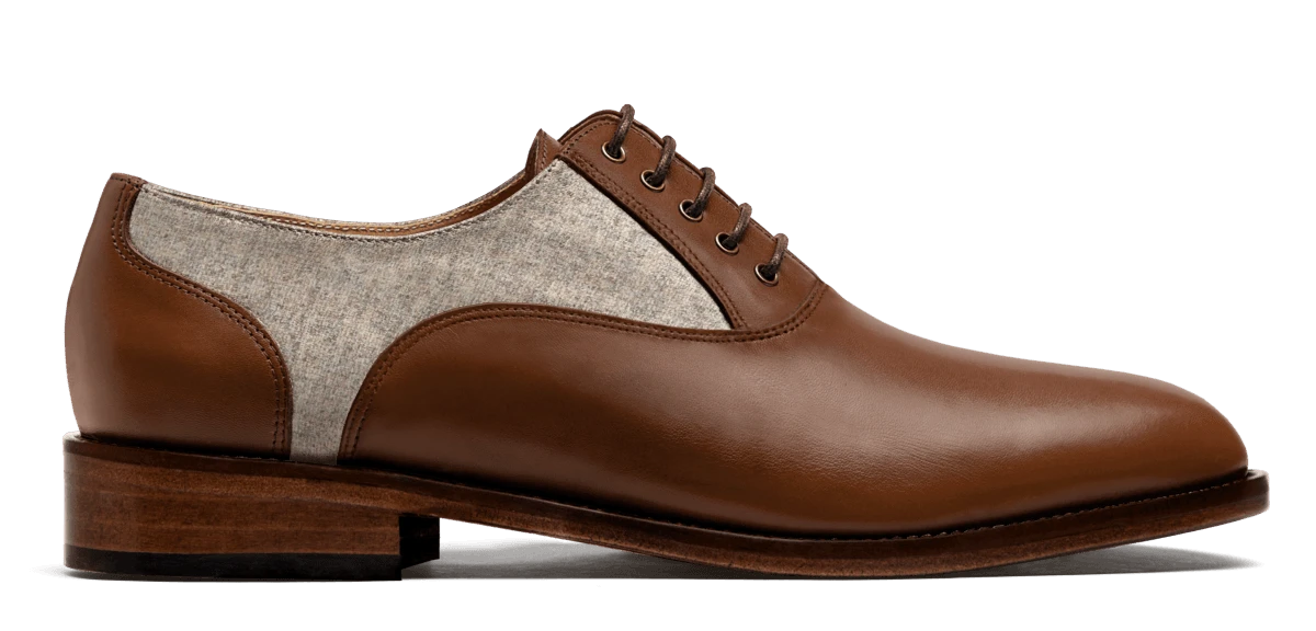 Chaussures Richelieu en cuir et tweed marron et beige