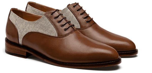 Chaussures Richelieu en cuir et tweed marron et beige