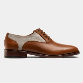 Chaussures Richelieu en cuir et tweed marron et beige