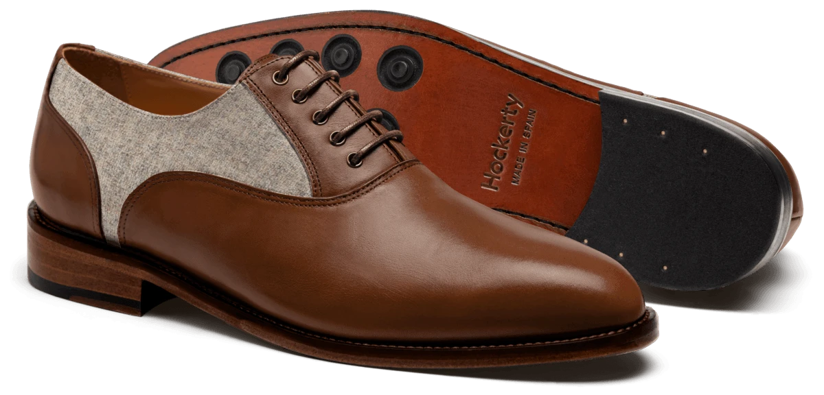 Chaussures Richelieu en cuir et tweed marron et beige