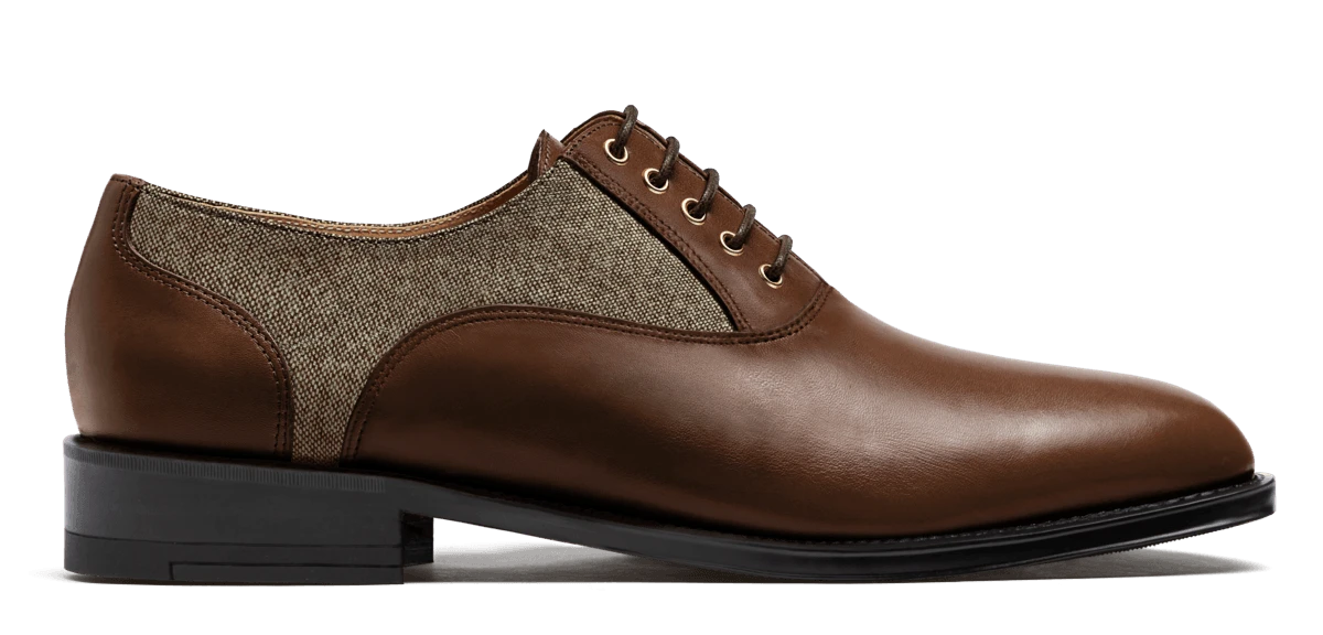 Chaussures Richelieu en cuir et tweed marron