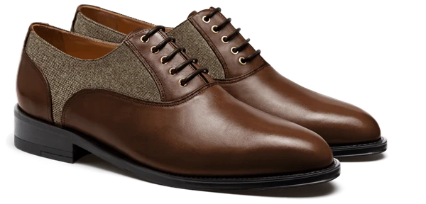 Chaussures Richelieu en cuir et tweed marron