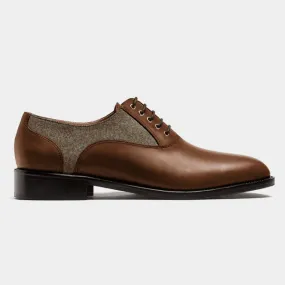 Chaussures Richelieu en cuir et tweed marron