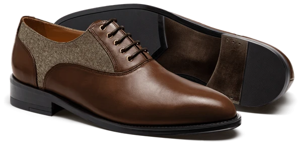 Chaussures Richelieu en cuir et tweed marron