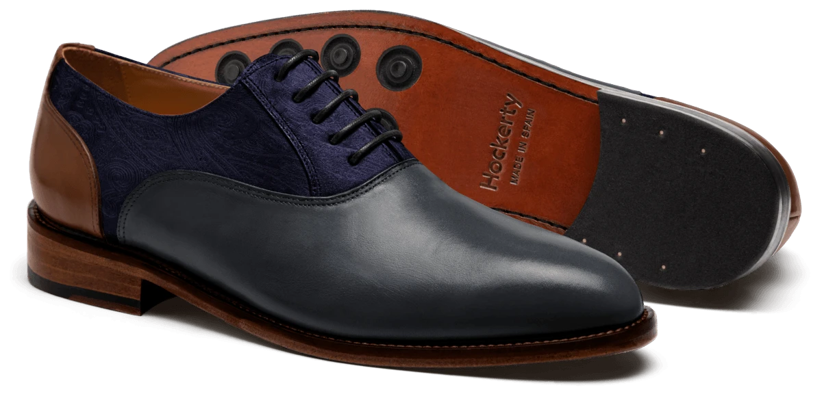 Chaussures Richelieu en cuir et velours bleu et marron