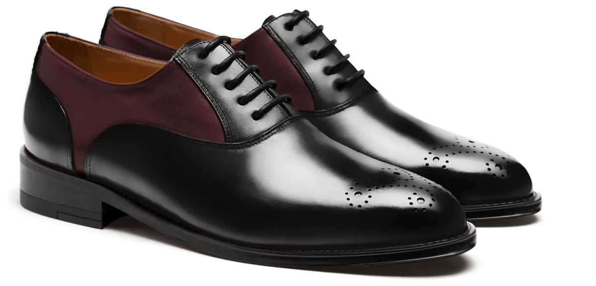 Chaussures Richelieu en cuir noir et bordeaux