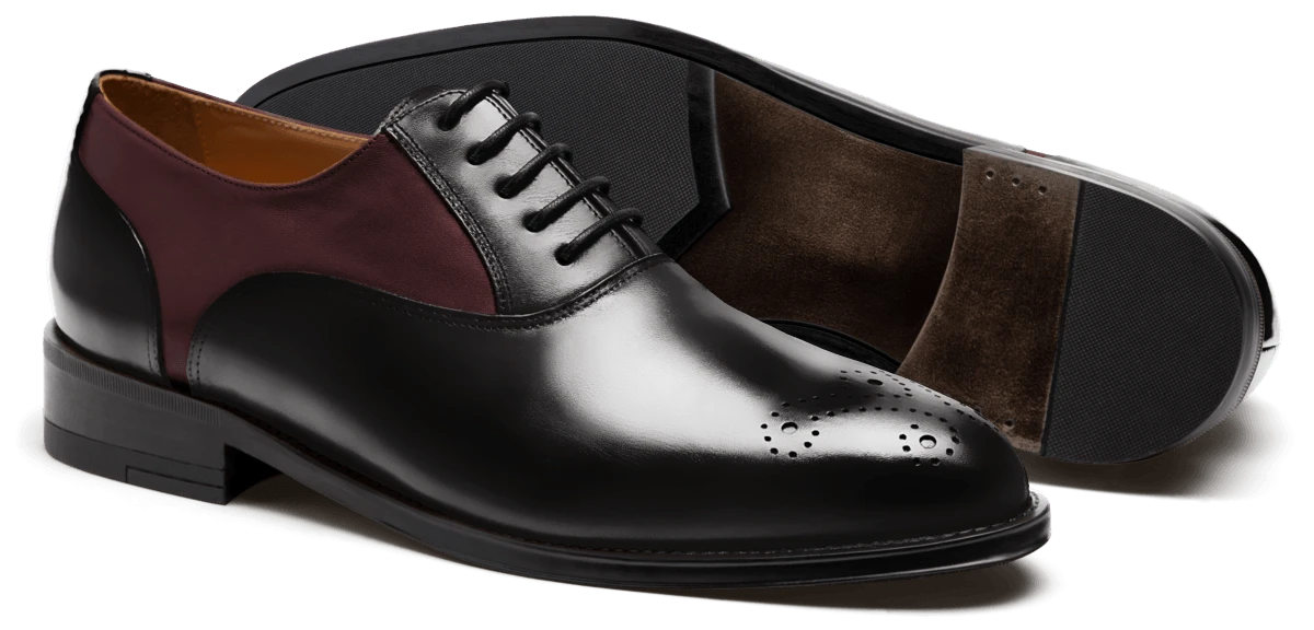 Chaussures Richelieu en cuir noir et bordeaux