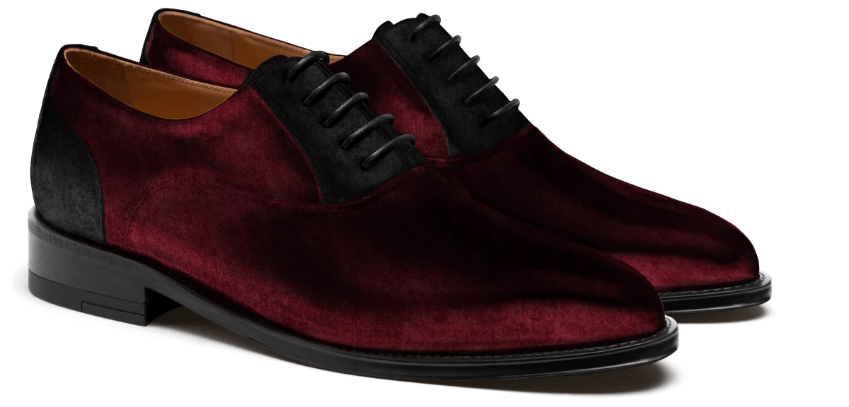 Chaussures Richelieu en velours bordeaux et noir