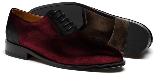 Chaussures Richelieu en velours bordeaux et noir